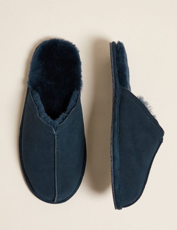 Suede slippers navy blue