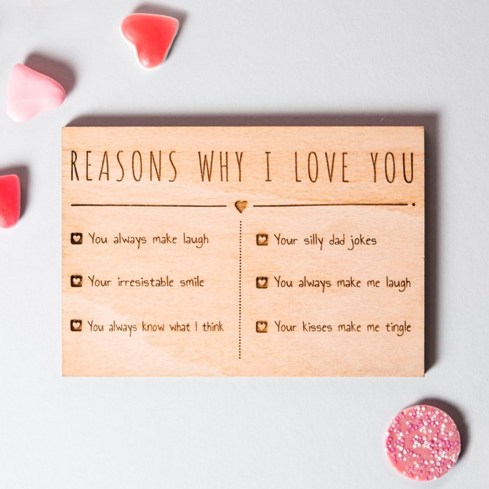Reasons Why I Love You wooden postcard
